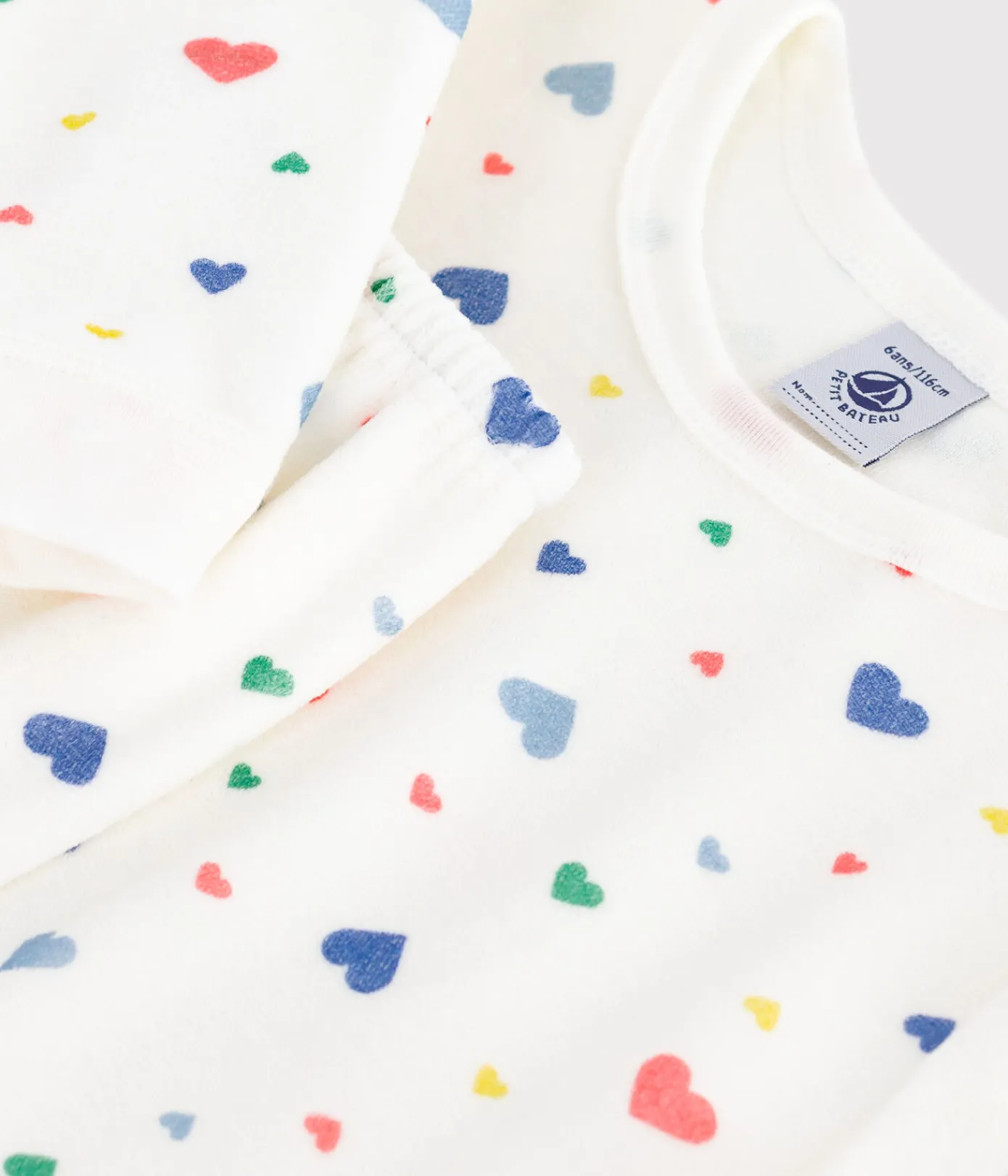 Petit Bateau Schlafanzüge, Nachthemden*Kinder-Pyjama aus Nicki mit Herzmotiv weiss MARSHMALLOW/weiss MULTICO
