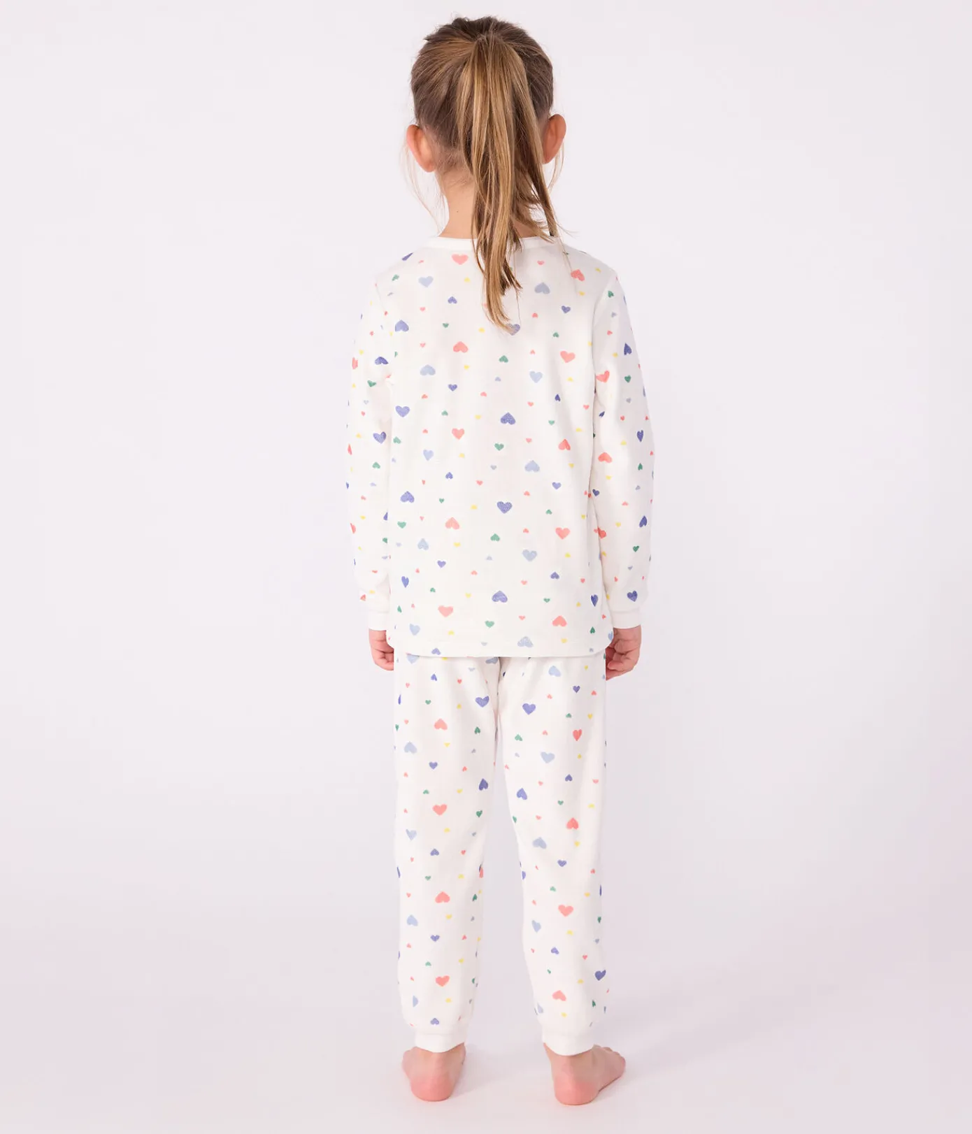 Petit Bateau Schlafanzüge, Nachthemden*Kinder-Pyjama aus Nicki mit Herzmotiv weiss MARSHMALLOW/weiss MULTICO