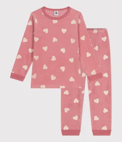 Petit Bateau Schlafanzüge, Nachthemden*Kinder-Pyjama aus Nicki mit Herzmotiv rosa ROSEWOOD/ MARSHMALLOW