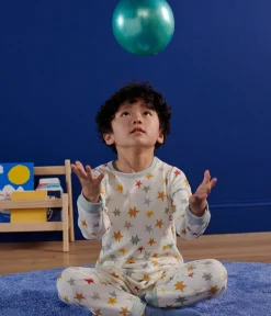 Petit Bateau Schlafanzüge, Pyjamas|Schlafanzüge, Nachthemden*Kinder-Pyjama aus Nicki mit Sternmotiv weiss MARSHMALLOW/weiss MULTICO