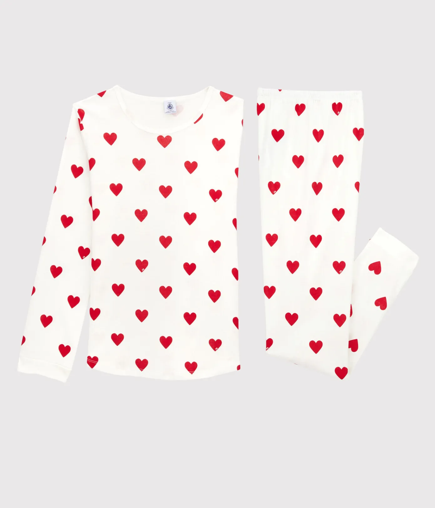 Petit Bateau Schlafanzüge, Pyjamas|Schlafanzüge, Nachthemden*Kinderpyjama aus Rippstrick mit Herzchen für Mädchen weiss MARSHMALLOW/ROT TERKUIT