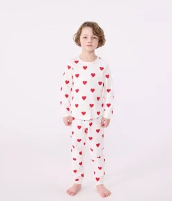 Petit Bateau Schlafanzüge, Pyjamas|Schlafanzüge, Nachthemden*Kinderpyjama aus Rippstrick mit Herzchenmotiv weiss MARSHMALLOW/ROT TERKUIT