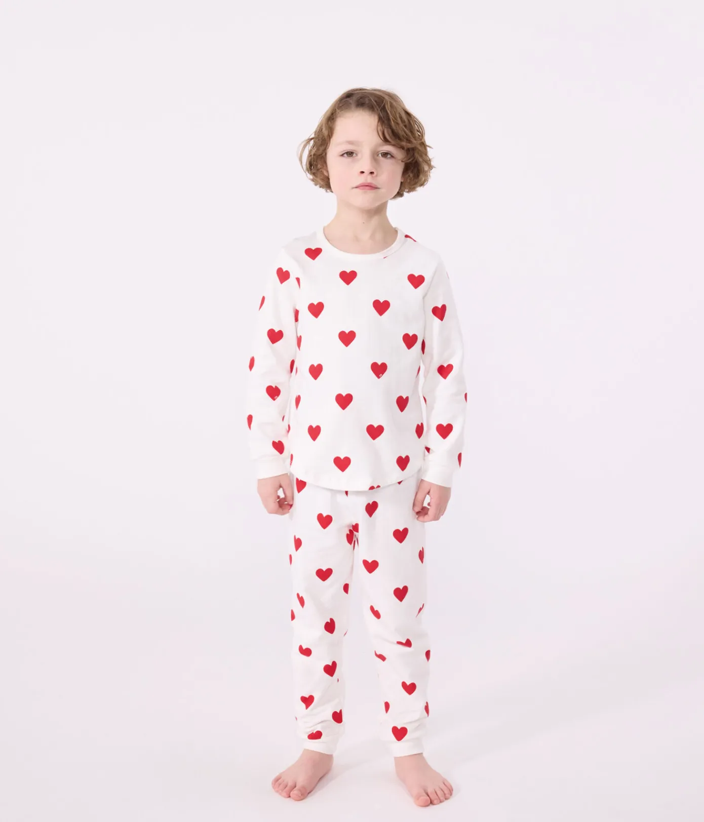Petit Bateau Schlafanzüge, Pyjamas|Schlafanzüge, Nachthemden*Kinderpyjama aus Rippstrick mit Herzchenmotiv weiss MARSHMALLOW/ROT TERKUIT