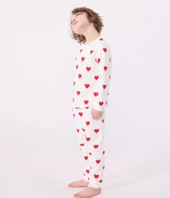 Petit Bateau Schlafanzüge, Pyjamas|Schlafanzüge, Nachthemden*Kinderpyjama aus Rippstrick mit Herzchenmotiv weiss MARSHMALLOW/ROT TERKUIT