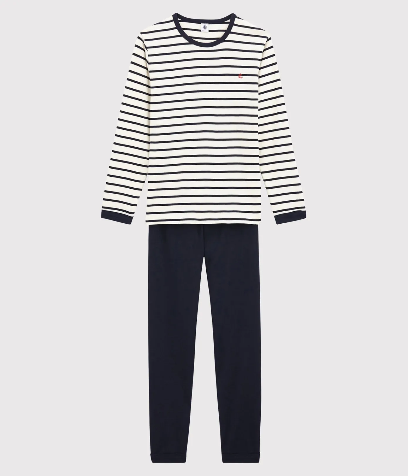 Petit Bateau Herren|Schlafanzüge, Pyjamas*Kinderpyjama aus Rippstrick mit Matrosenstreifen weiss MARSHMALLOW/blau SMOKING