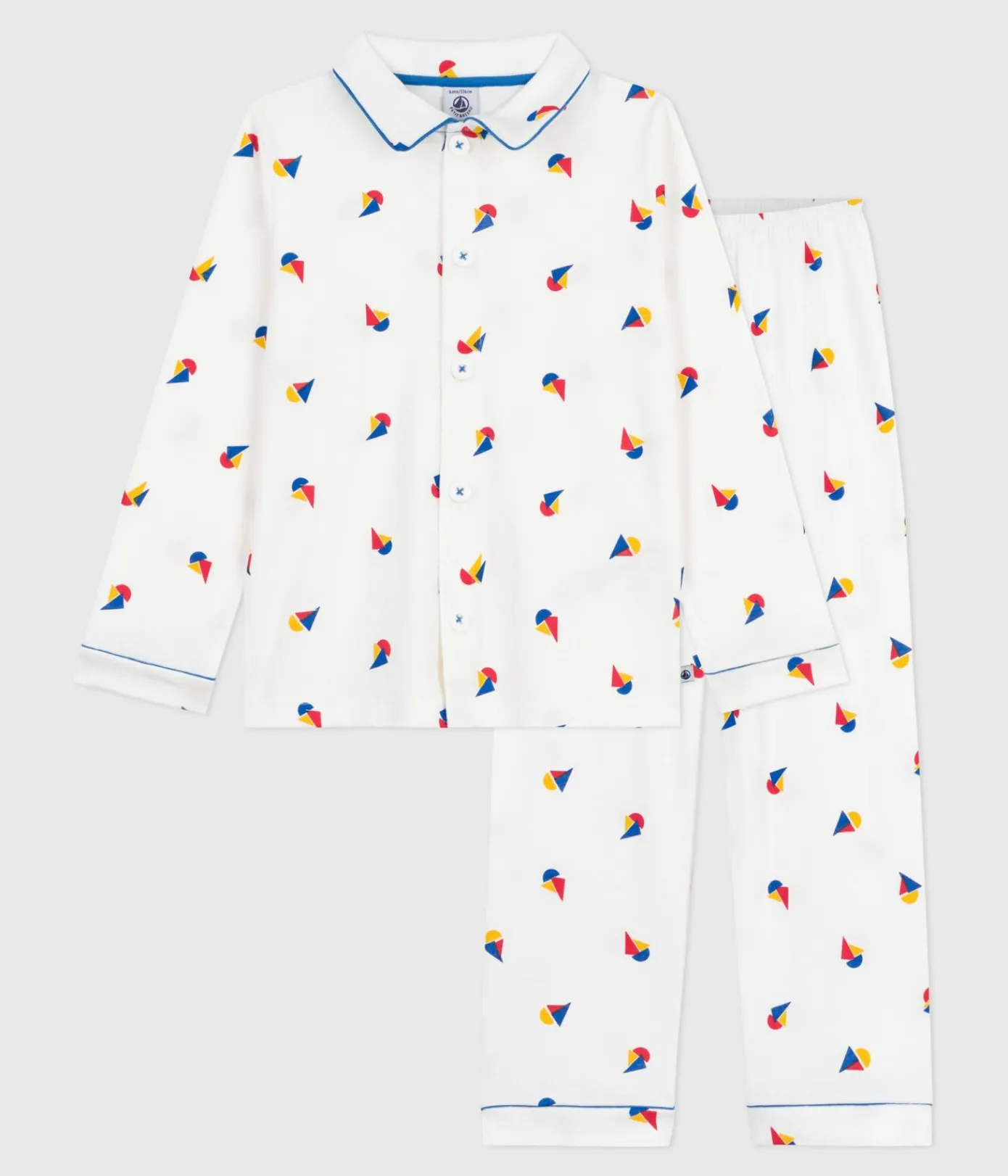 Petit Bateau Schlafanzüge, Pyjamas*Kinder-Pyjama mit Knopfverschluss aus bedruckter Baumwolle MARSHMALLOW/ OLYMPIC/ MULTICO