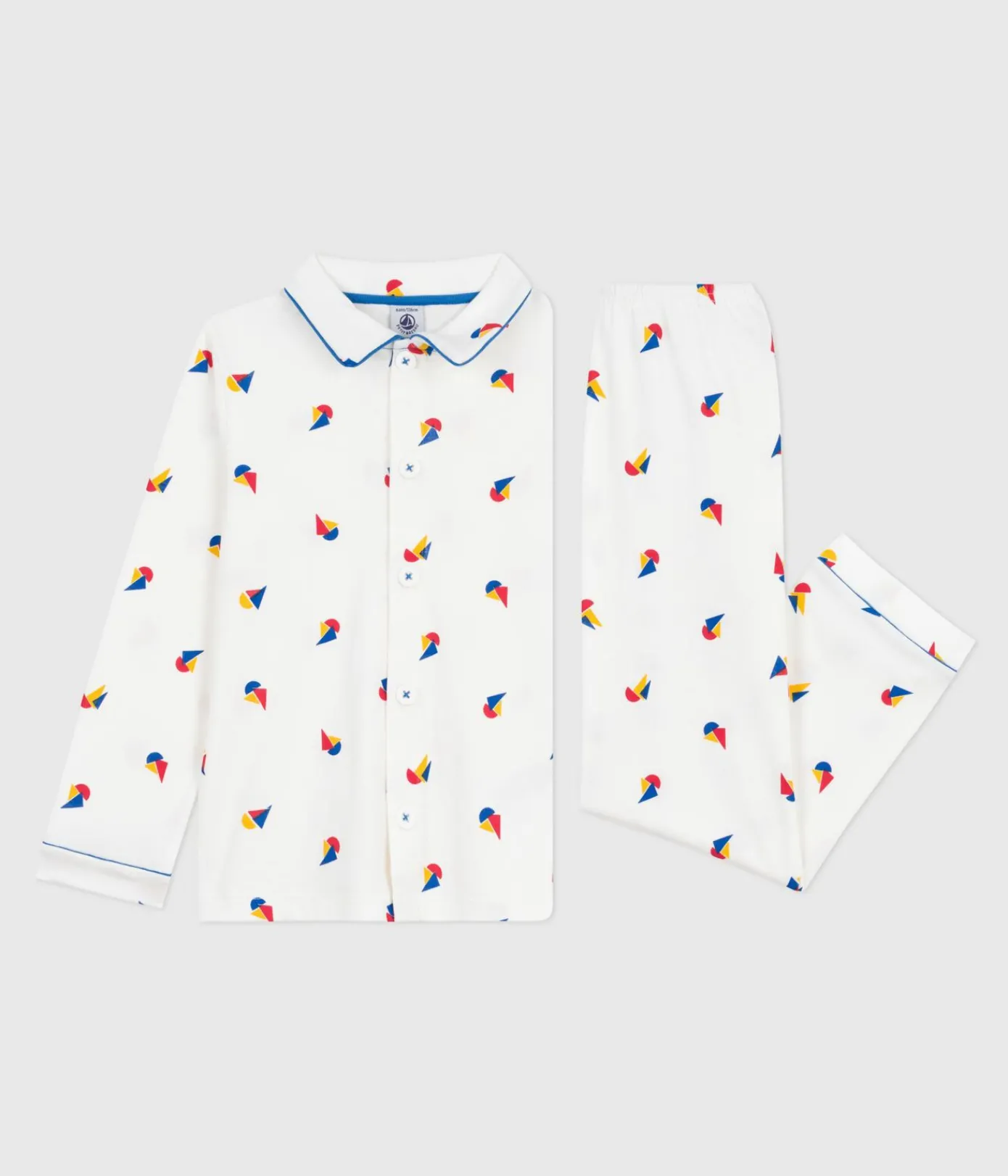 Petit Bateau Schlafanzüge, Pyjamas*Kinder-Pyjama mit Knopfverschluss aus bedruckter Baumwolle MARSHMALLOW/ OLYMPIC/ MULTICO