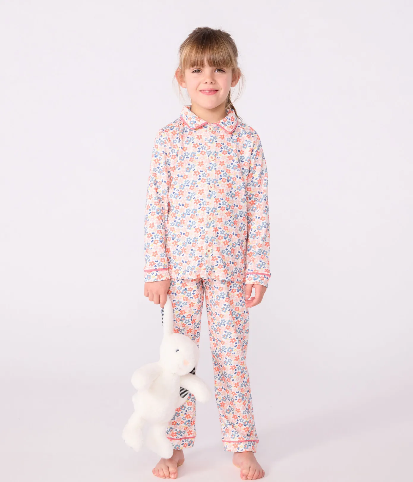 Petit Bateau Schlafanzüge, Nachthemden*Kinder-Pyjama mit Knopfverschluss aus bedruckter Baumwolle weiss MARSHMALLOW/weiss MULTICO