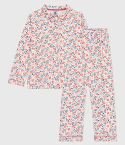 Petit Bateau Schlafanzüge, Nachthemden*Kinder-Pyjama mit Knopfverschluss aus bedruckter Baumwolle weiss MARSHMALLOW/weiss MULTICO