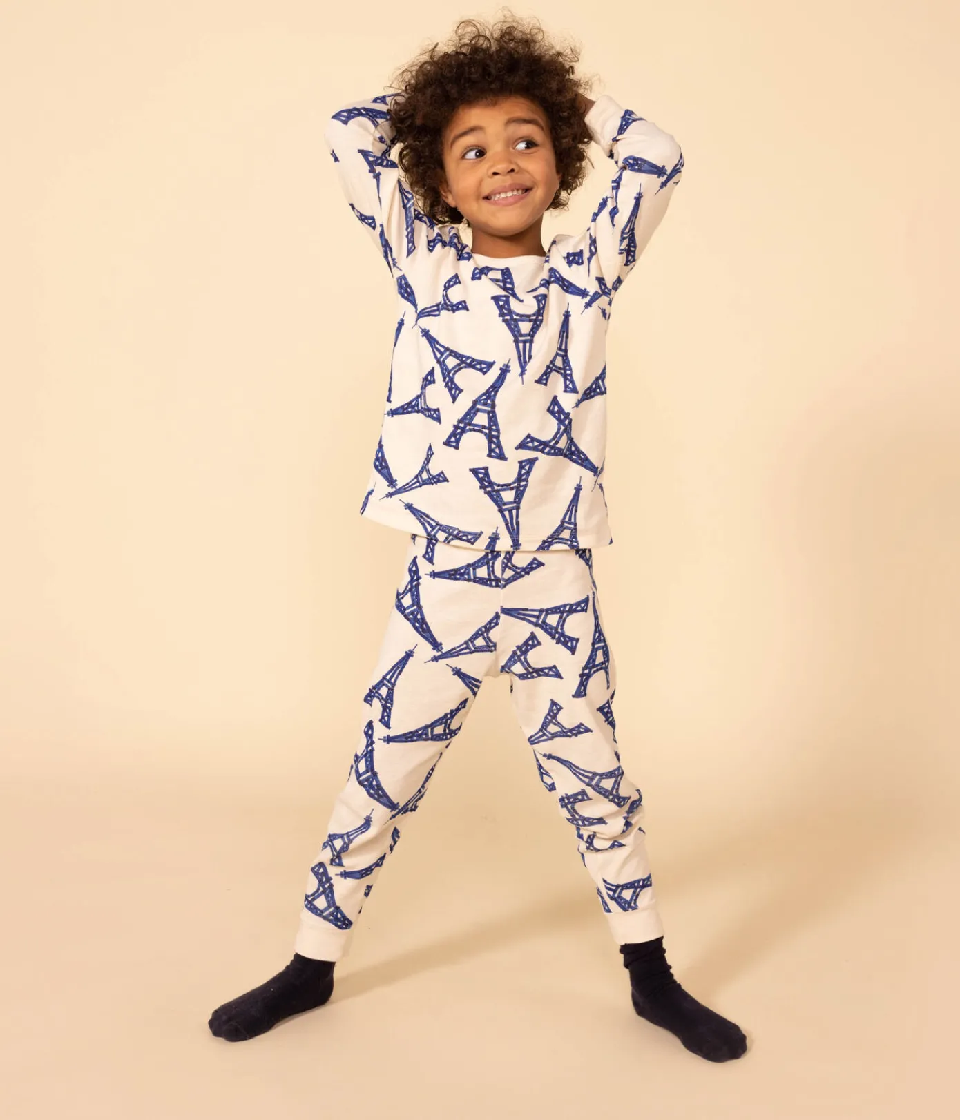 Petit Bateau Schlafanzüge, Pyjamas|Schlafanzüge, Nachthemden*Kinderpyjama Paris aus Baumwolle weiss AVALANCHE/ MULTICO