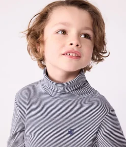 Petit Bateau T-Shirts, Poloshirts, Hemden|T-Shirts, Tops, Oberteile*Kinder-Rollkragenshirt aus Baumwolle für Mädchen und Jungen blau SMOKING/weiss MARSHMALLOW