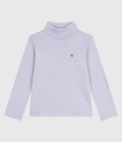 Petit Bateau T-Shirts, Tops, Oberteile*Kinder-Rollkragenshirt aus Baumwolle mit Streifen weiss SQUAW/ MARSHMALLOW