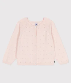 Petit Bateau Sweatshirts, Pullover, Cardigans*Kinder-Strickjacke aus Baumwolle mit Zierstrick rosa FLEUR