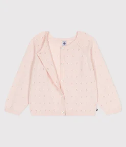 Petit Bateau Sweatshirts, Pullover, Cardigans*Kinder-Strickjacke aus Baumwolle mit Zierstrick rosa FLEUR