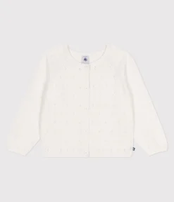 Petit Bateau Sweatshirts, Pullover, Cardigans*Kinder-Strickjacke aus Baumwolle mit Zierstrick weiss MARSHMALLOW