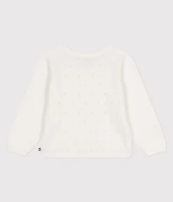 Petit Bateau Sweatshirts, Pullover, Cardigans*Kinder-Strickjacke aus Baumwolle mit Zierstrick weiss MARSHMALLOW