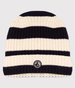 Petit Bateau Accessoires, Mützen, Caps*Kinder-Strickmütze mit Fleece-Futter in Matrosenstreifen blau SMOKING/ AVALANCHE
