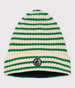 Petit Bateau Accessoires, Mützen, Caps*Kinder-Strickmütze mit gestreiftem Fleece-Futter grün AVALANCHE/ JARDIN