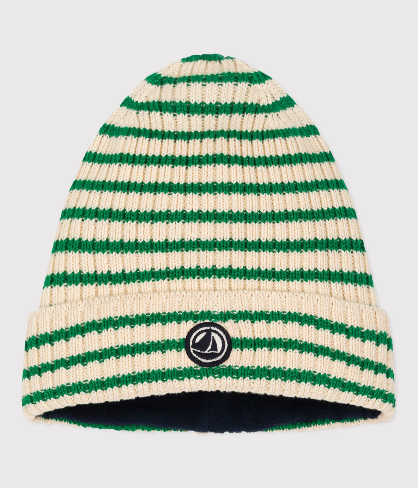 Petit Bateau Accessoires, Mützen, Caps*Kinder-Strickmütze mit gestreiftem Fleece-Futter grün AVALANCHE/ JARDIN