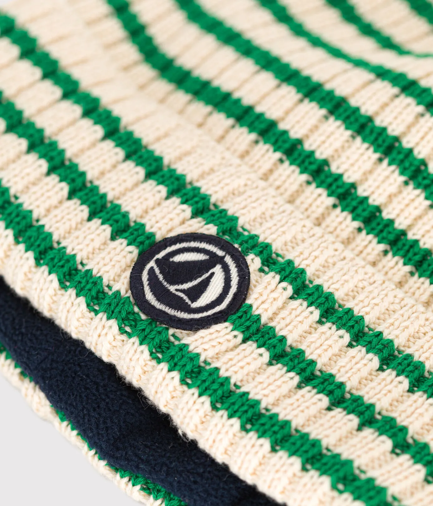 Petit Bateau Accessoires, Mützen, Caps*Kinder-Strickmütze mit gestreiftem Fleece-Futter grün AVALANCHE/ JARDIN