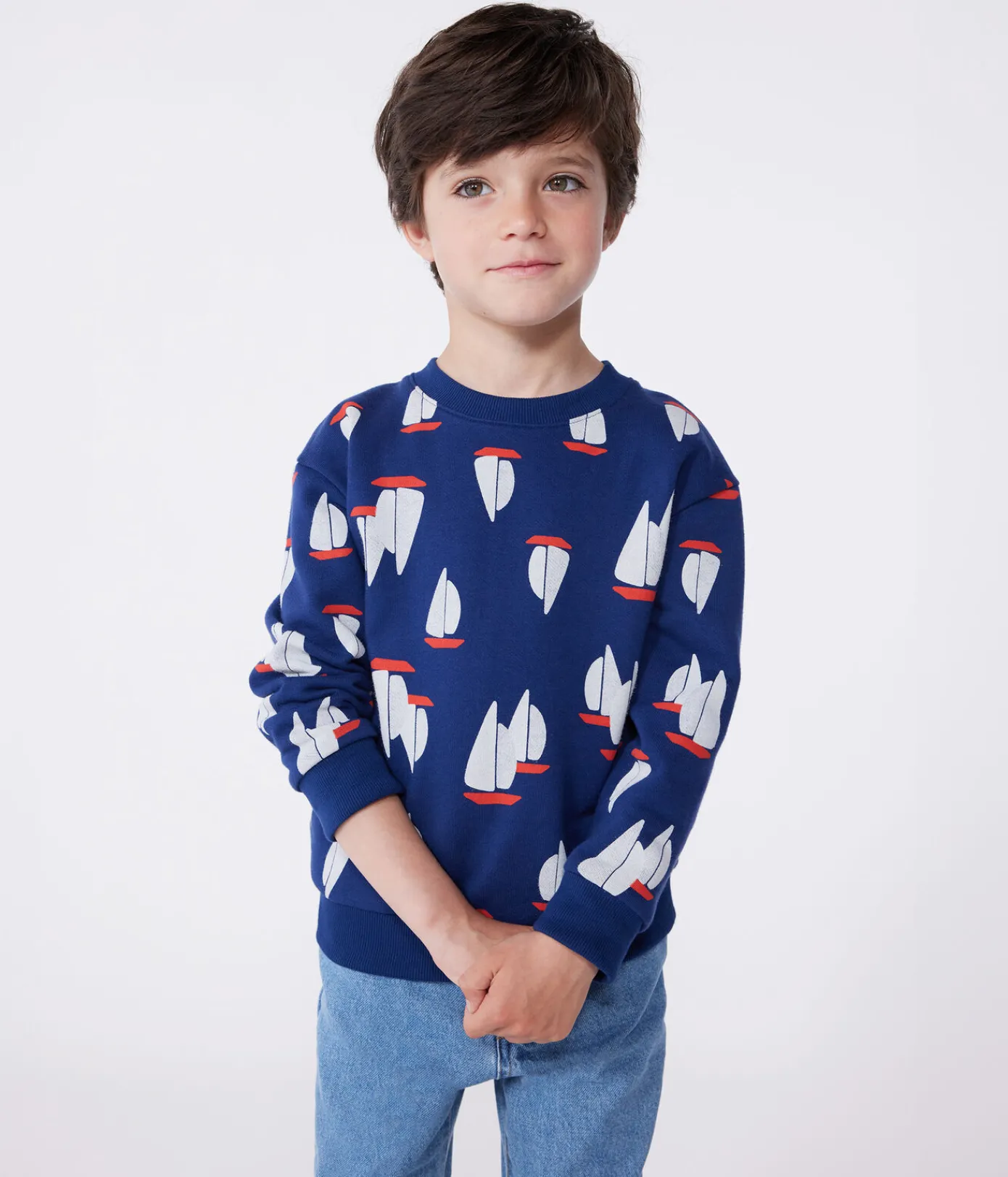 Petit Bateau Sweatshirts, Pullover, Cardigans*Kinder-Sweatshirt aus bedruckter Baumwolle blau MEDIEVAL/weiss MULTICO