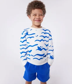 Petit Bateau Sweatshirts, Pullover, Cardigans*Kinder-Sweatshirt aus bedruckter Baumwolle weiss MARSHMALLOW/weiss MULTICO