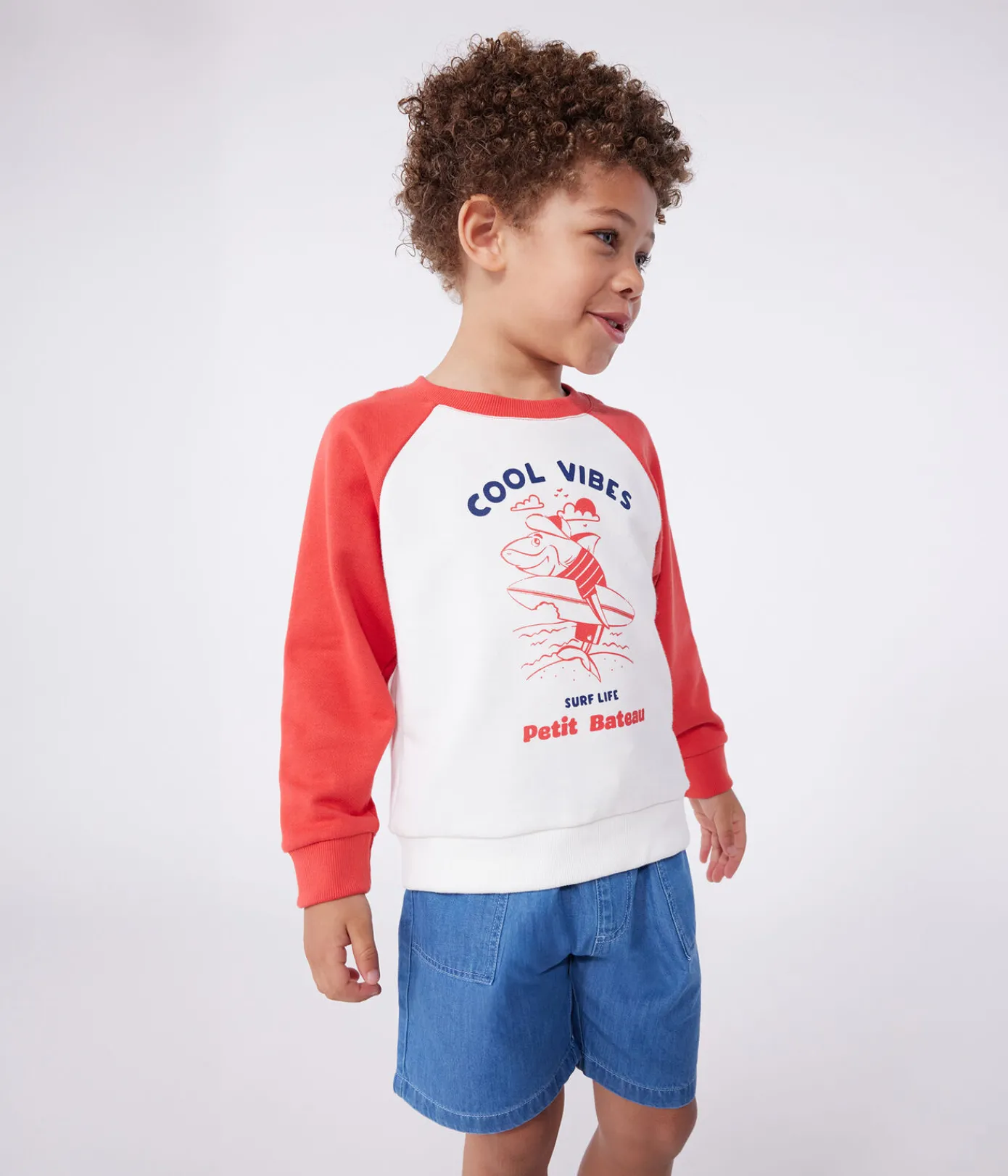 Petit Bateau Sweatshirts, Pullover, Cardigans*Kinder-Sweatshirt aus bedruckter Baumwolle ROT MARSHMALLOW/ SPI