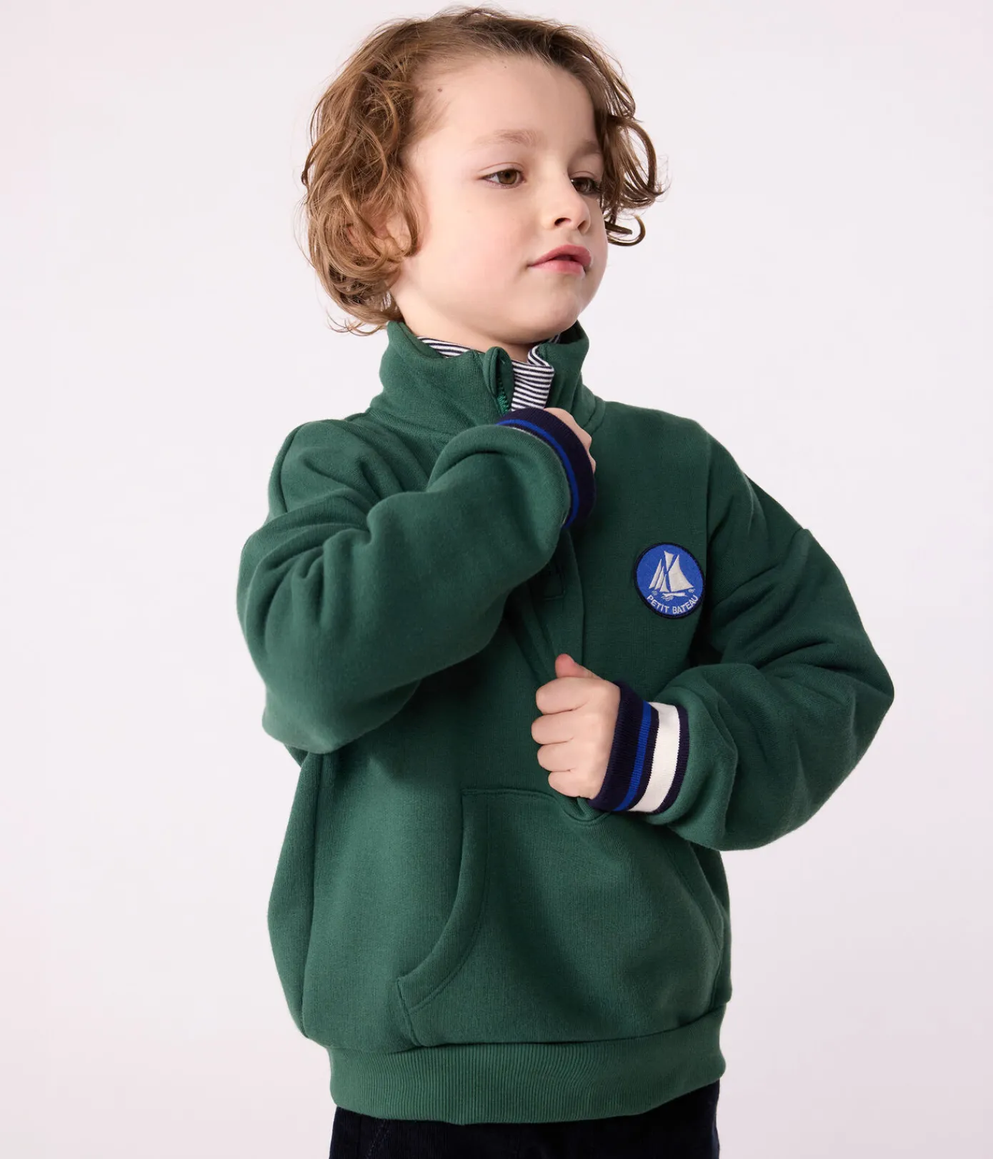 Petit Bateau Sweatshirts, Pullover, Cardigans*Kinder-Sweatshirt mit Reiverschluss-Kragen aus einfarbiger Baumwolle WILLOW