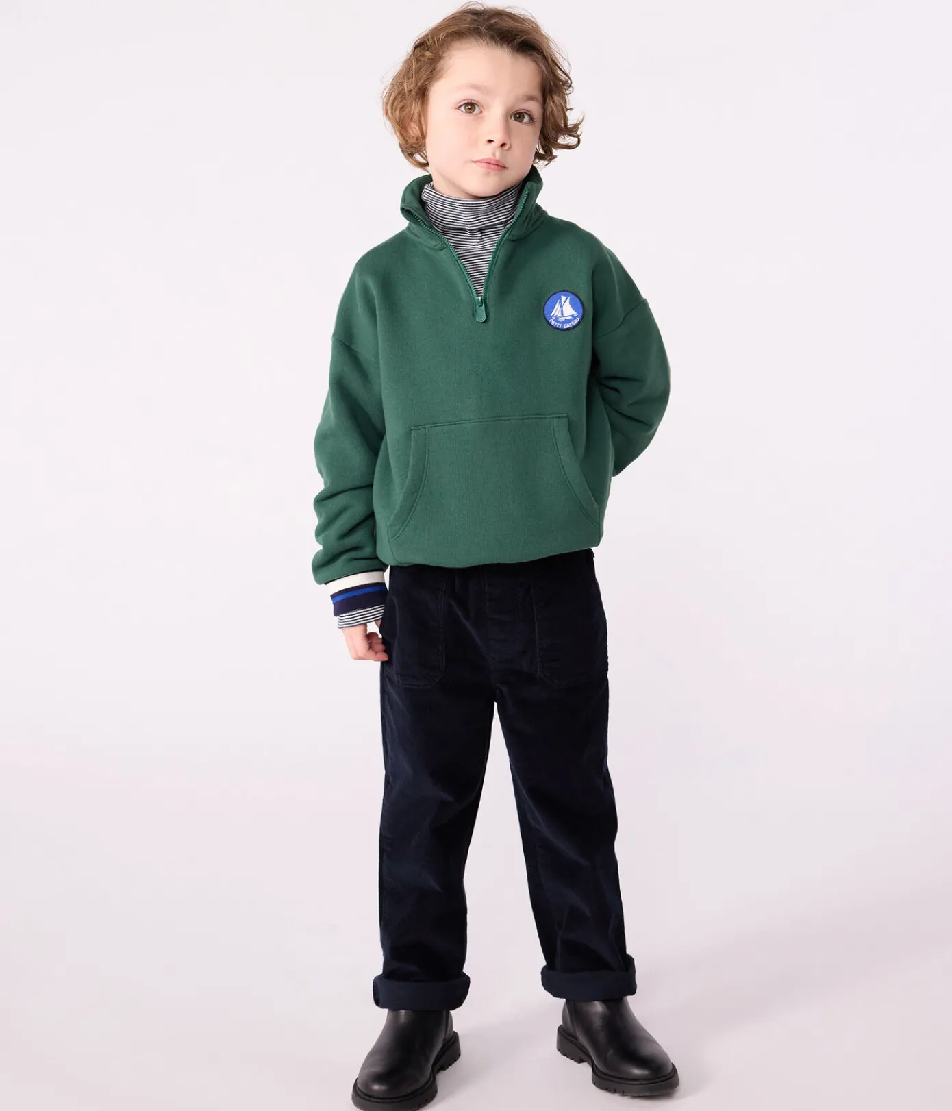Petit Bateau Sweatshirts, Pullover, Cardigans*Kinder-Sweatshirt mit Reiverschluss-Kragen aus einfarbiger Baumwolle WILLOW