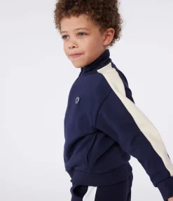 Petit Bateau Sweatshirts, Pullover, Cardigans*Kinder-Sweatshirt mit Reißverschluss und Stehkragen aus einfarbiger Baumwolle blau SMOKING