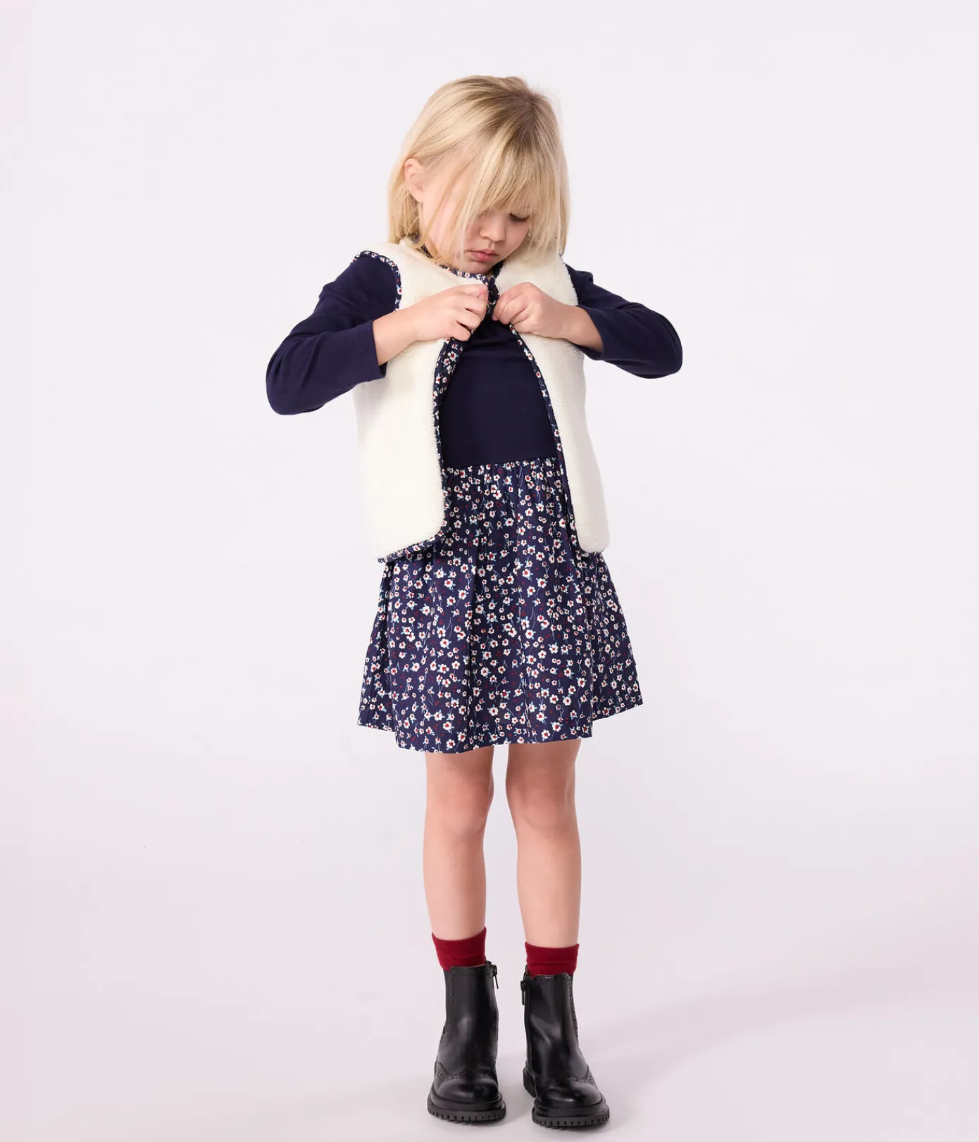 Petit Bateau Sweatshirts, Pullover, Cardigans*Kinder-Weste aus Baumwoll-Popeline und Sherpa mit Muster blau SOIR/ MULTICO