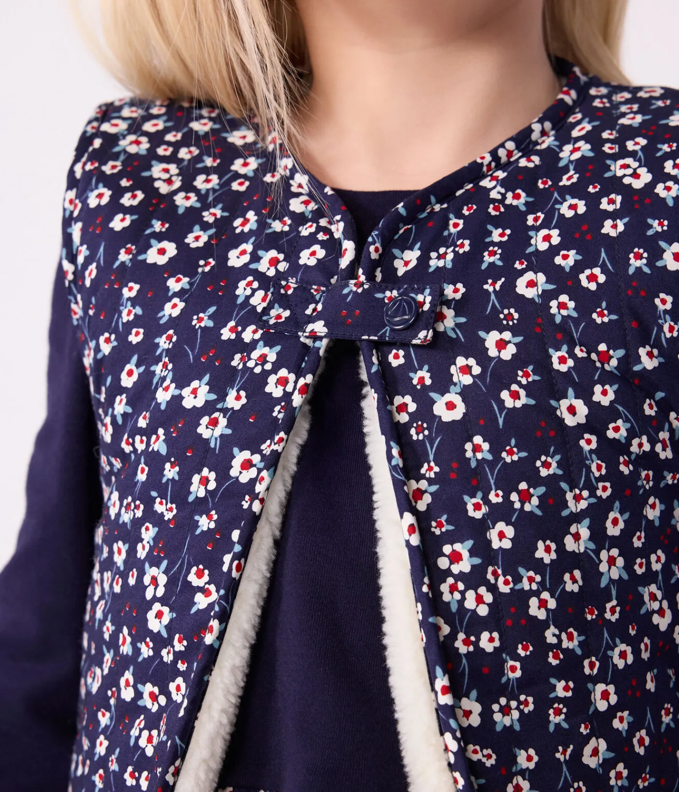 Petit Bateau Sweatshirts, Pullover, Cardigans*Kinder-Weste aus Baumwoll-Popeline und Sherpa mit Muster blau SOIR/ MULTICO