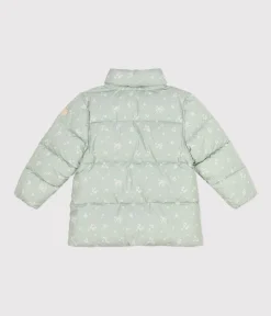 Petit Bateau Mäntel, Jacken, Regenjacken*Kinder-Winterjacke mit einrollbarer Kapuze für Mädchen grün HERBIER/weiss MULTICO