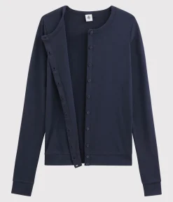 Petit Bateau Homewear|Streifenshirts, Pullover, Cardigans*Klassischer Baumwoll-Cardigan für Damen blau SMOKING