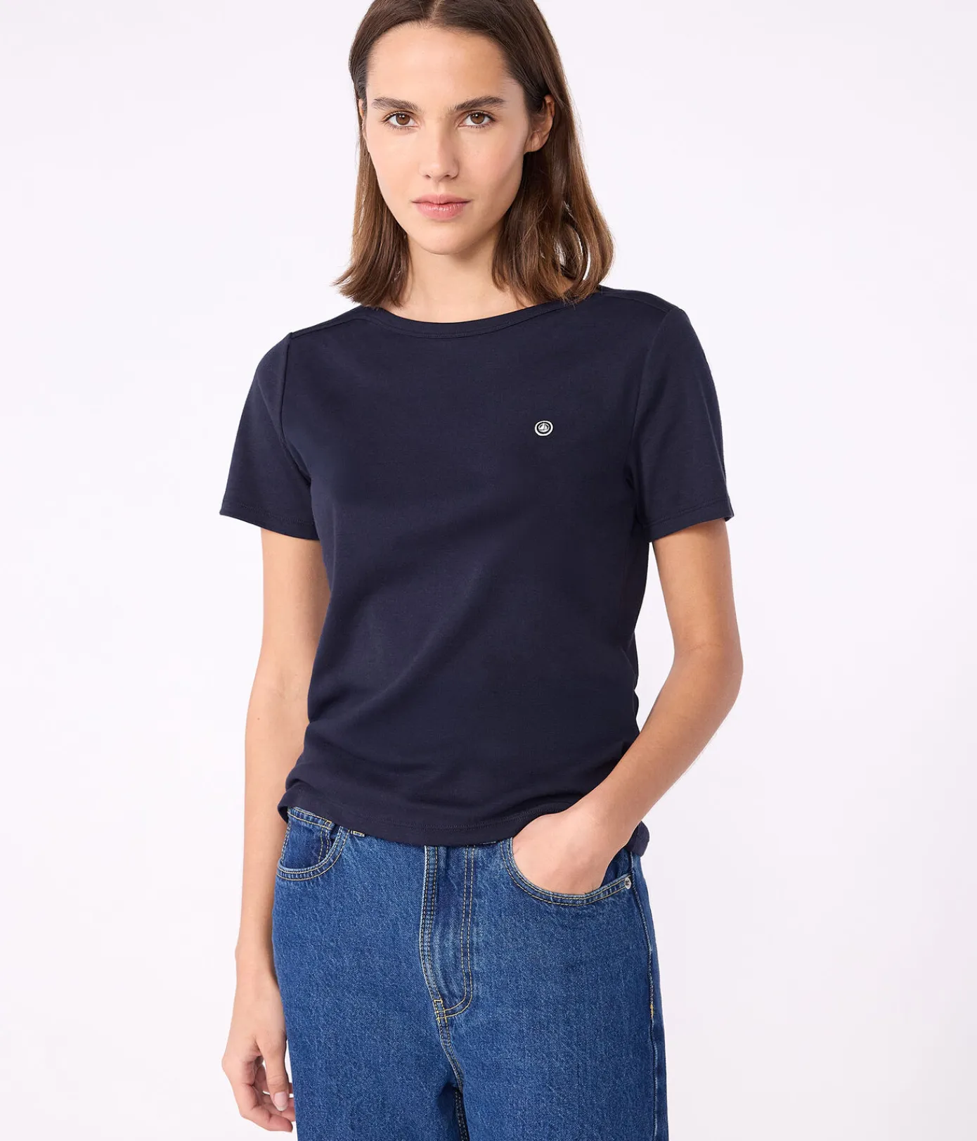Petit Bateau Alle T-Shirts|Das Ikonische (Slim)*Kultiges Damen-T-Shirt mit Admiralskragen aus Baumwolle blau SMOKING