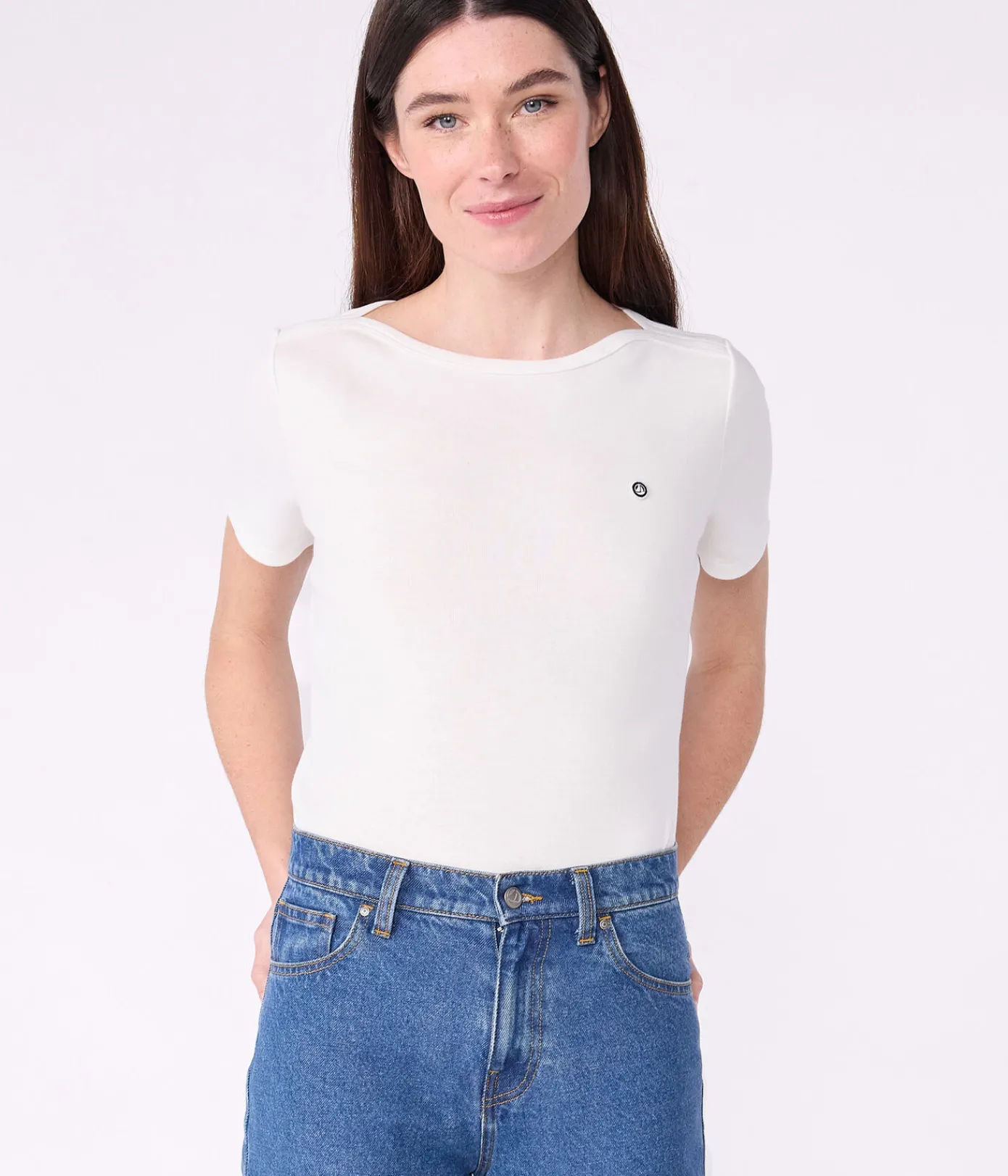 Petit Bateau Alle T-Shirts|Das Ikonische (Slim)*Kultiges Damen-T-Shirt mit Admiralskragen aus Baumwolle weiss ECUME