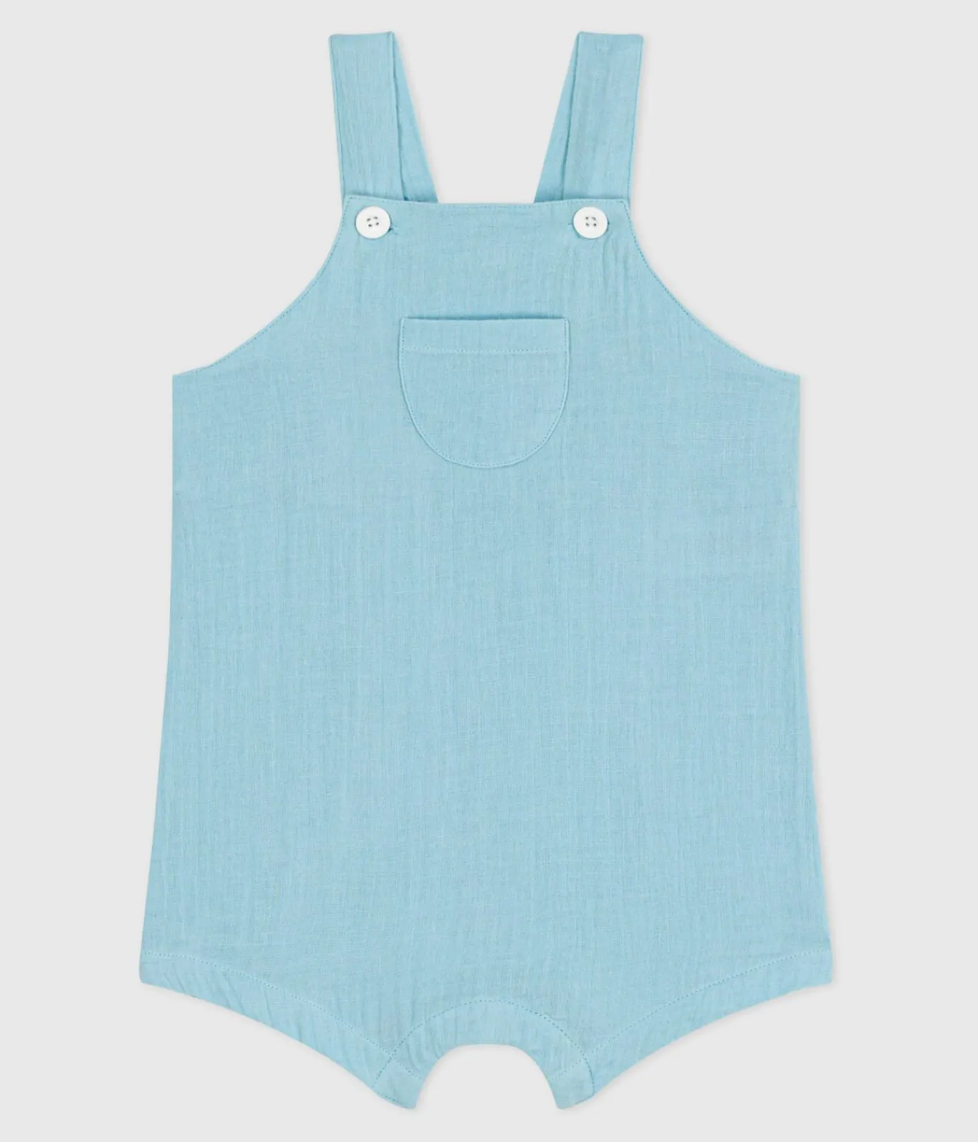 Petit Bateau Sets, Overalls & Latzhosen*Kurzbeinige Baby-Latzhose aus einfarbigem Musselin-Stoff blau AQUATIC