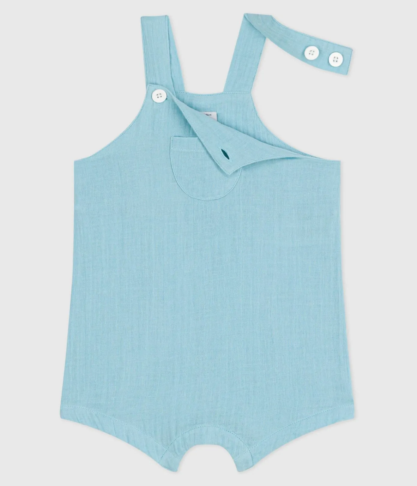 Petit Bateau Sets, Overalls & Latzhosen*Kurzbeinige Baby-Latzhose aus einfarbigem Musselin-Stoff blau AQUATIC