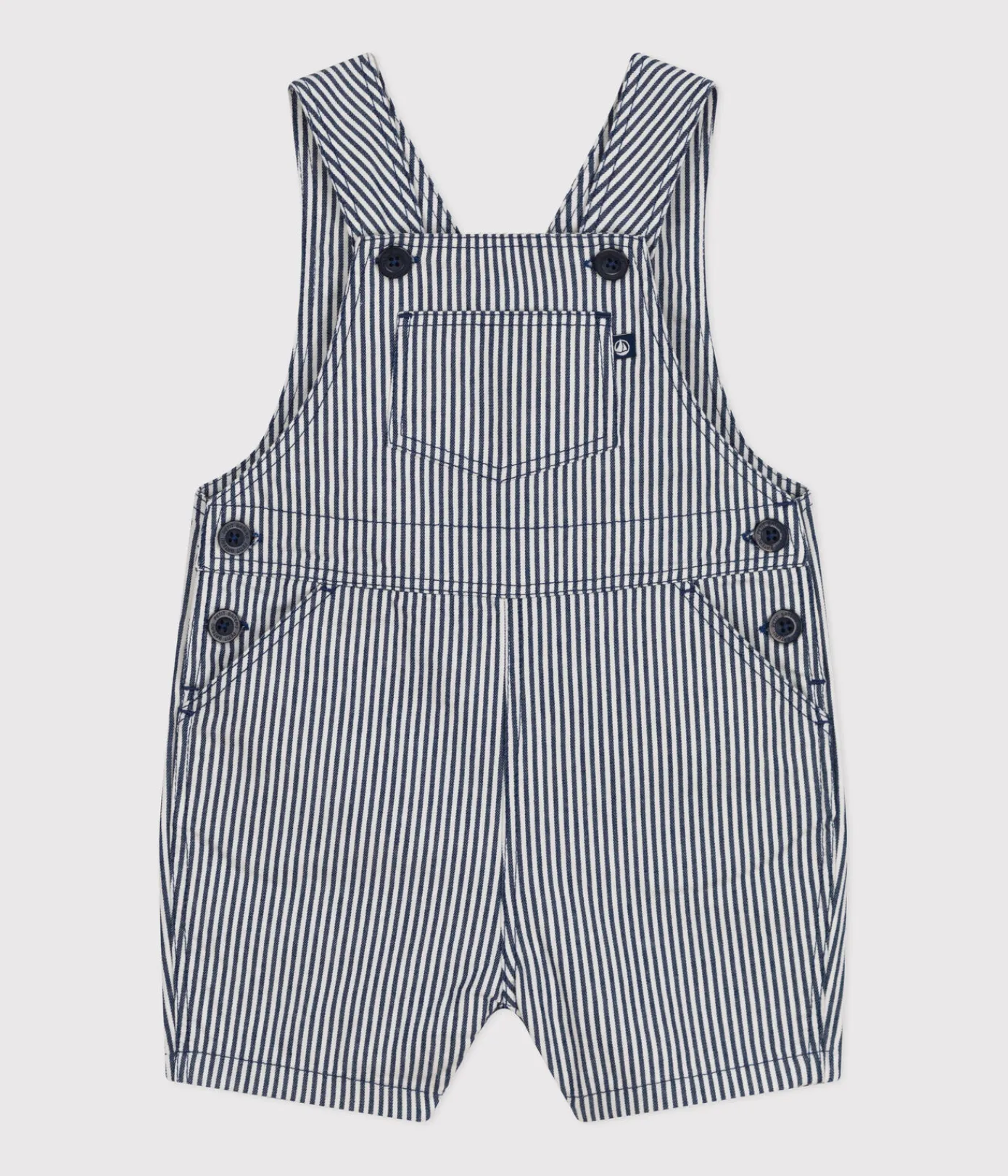 Petit Bateau Sets, Overalls & Latzhosen*Kurze Baby-Latzhose aus Kattun blau MEDIEVAL/weiss MARSHMALLOW
