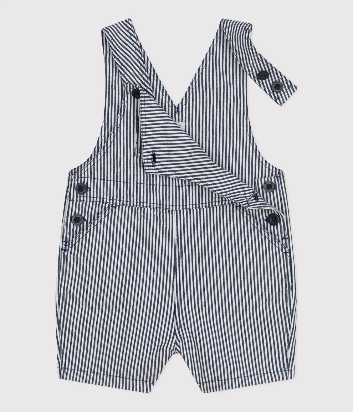 Petit Bateau Sets, Overalls & Latzhosen*Kurze Baby-Latzhose aus Kattun blau MEDIEVAL/weiss MARSHMALLOW
