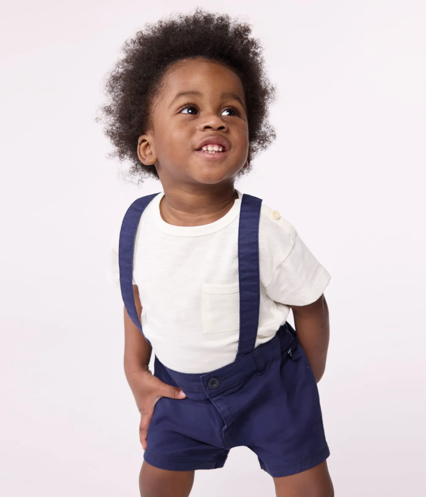 Petit Bateau Sets, Overalls & Latzhosen*Kurze Baby-Latzhose aus Serge blau MEDIEVAL