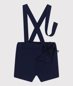 Petit Bateau Sets, Overalls & Latzhosen*Kurze Baby-Latzhose aus Serge blau MEDIEVAL