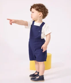 Petit Bateau Sets, Overalls & Latzhosen*Kurze Baby-Latzhose aus Serge blau MEDIEVAL