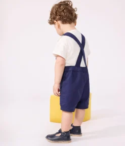 Petit Bateau Sets, Overalls & Latzhosen*Kurze Baby-Latzhose aus Serge blau MEDIEVAL
