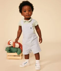 Petit Bateau Sets, Overalls & Latzhosen*Kurze Baby-Latzhose aus Seersucker GAULOISE/ MARSHMALLOW
