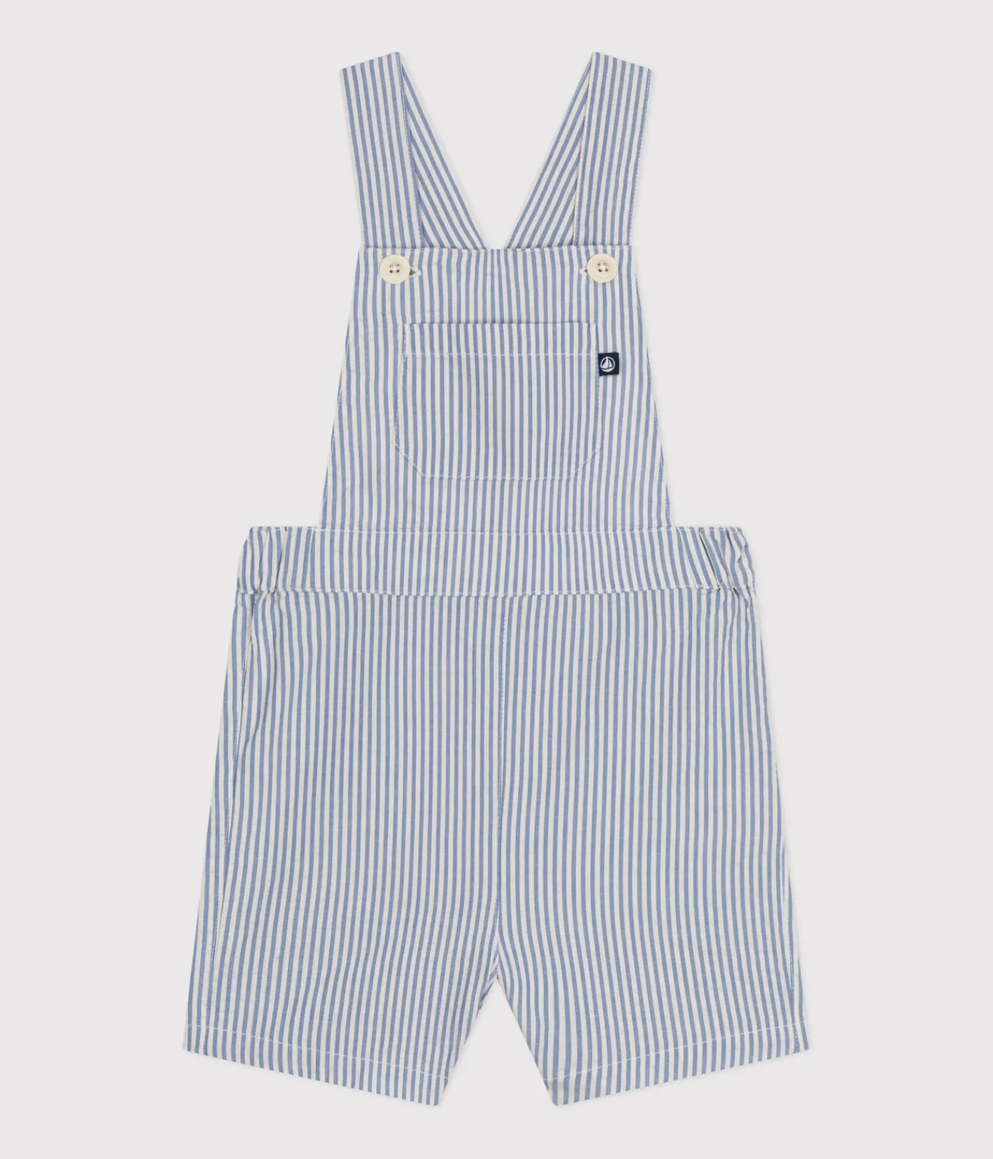 Petit Bateau Sets, Overalls & Latzhosen*Kurze Baby-Latzhose aus Seersucker GAULOISE/ MARSHMALLOW