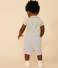 Petit Bateau Sets, Overalls & Latzhosen*Kurze Baby-Latzhose aus Seersucker GAULOISE/ MARSHMALLOW