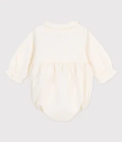 Petit Bateau Sets, Overalls & Latzhosen|Newborn*Kurzer Baby-Overall für Festtage aus besticktem Fein-Cord naturfarben MILK