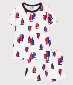Petit Bateau Schlafanzüge, Pyjamas|Schlafanzüge, Nachthemden*Kurzer Kinderpyjama aus Baumwolle mit Bootsdruck weiss MARSHMALLOW/weiss MULTICO