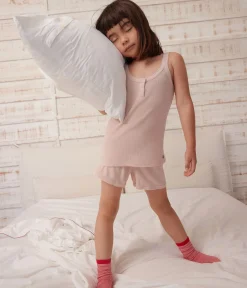 Petit Bateau Schlafanzüge, Nachthemden*Kurzer Kinderpyjama mit unifarbenem Tanktop aus Baumwolle und Lyocell rosa SALINE